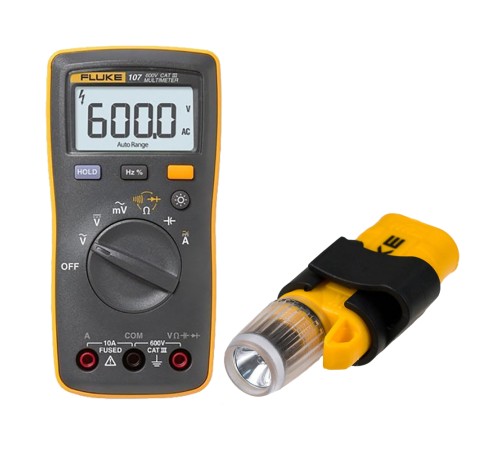 Комплект - мультиметр Fluke 107 с фонарем на головной убор Fluke L205